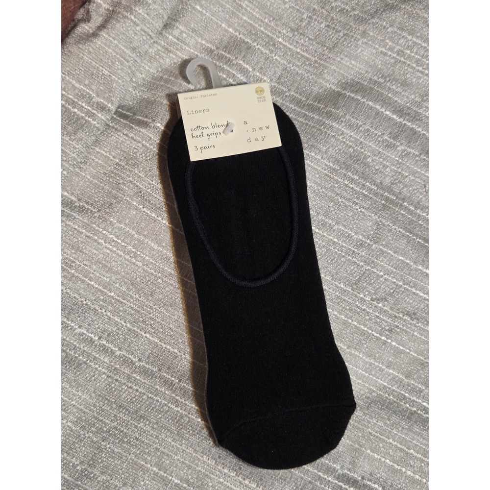 A New Day Womens 3pk Cotton Blend Liner Socks Heel Grips Black White Grey 4-10